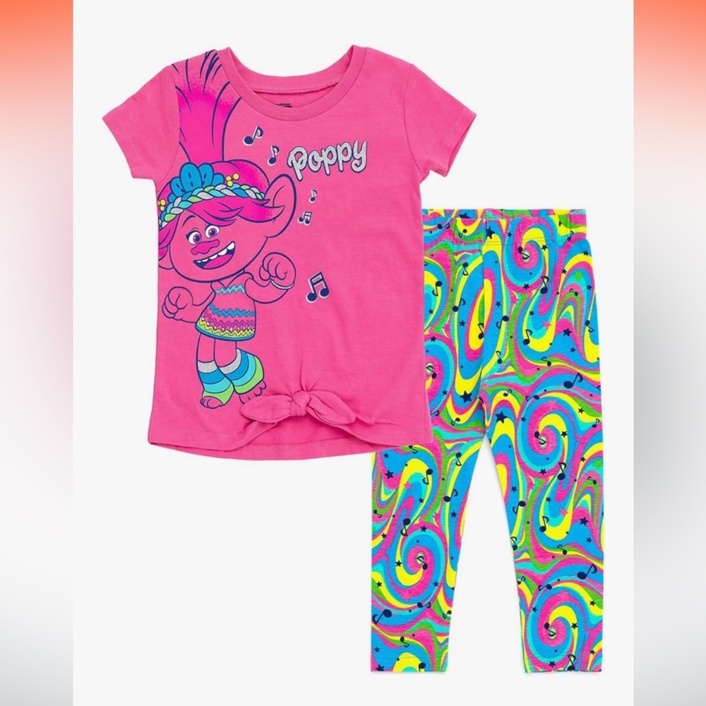 DreamWorks Trolls Poppy Pink T-shirt and Leggings Set Toddler Size 3T